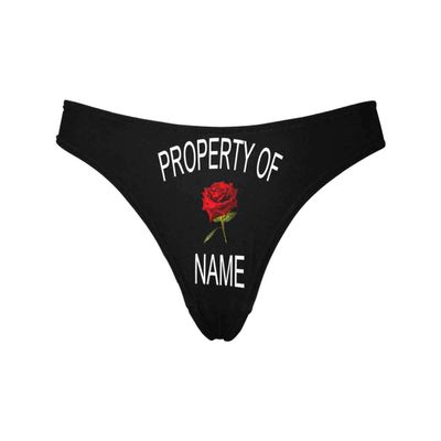 Custom Women's Funny Face Property of Name Rose Black Thong G-Strings Briefs Shorts Underpants Printed with Photo L