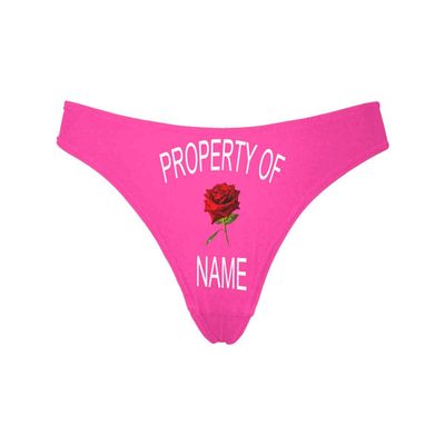Custom Women's Funny Face Novelty Briefs Thong G-Strings Property of Name Rose Pink Printed with Photo S