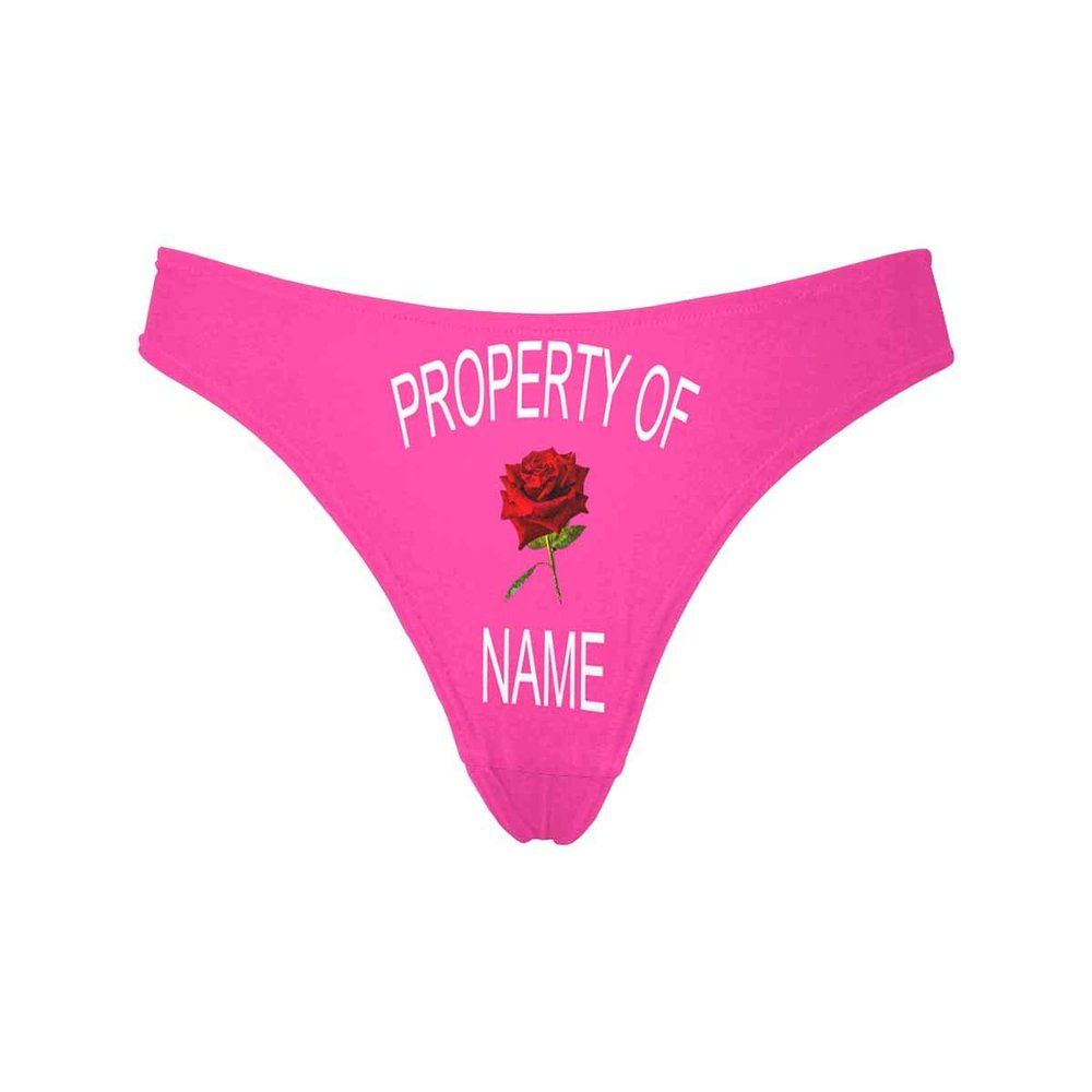 Custom Women's Funny Face Novelty Briefs Thong G-Strings Property of Name Rose Pink Printed with Photo S