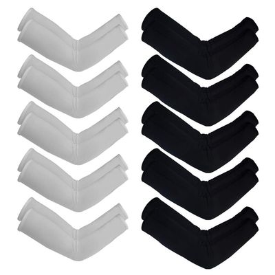 10 Pairs Unisex Arm Sleeves, Arm Sleeves UV Sun Protection Cooling Sleeves for Women Youth Arm Cover Sleeves for Boys Girls Bike Riding Baseball Basketball Running Outdoors Activities, Black and White