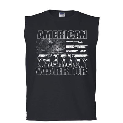 American Warrior Muscle Shirt Support Our Troops American Flag Novelty T-Shirt Black Small
