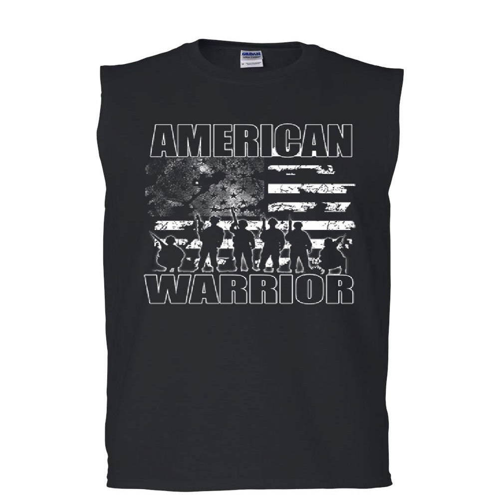 American Warrior Muscle Shirt Support Our Troops American Flag Novelty T-Shirt Black Small