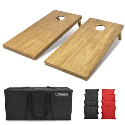 GoSports 4 ft x 2 ft Regulation Size Wooden Cornhole Boards Set with Light Brown Finish - Includes Carrying Case - Black & Red
