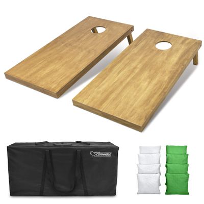 GoSports 4 ft x 2 ft Regulation Size Wooden Cornhole Boards Set with Light Brown Finish - Includes Carrying Case and Bean Bags - White & Bright Green