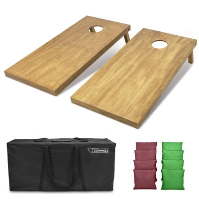 GoSports 4 ft x 2 ft Regulation Size Wooden Cornhole Boards Set with Light Brown Finish - Includes Carrying Case and Bean Bags - Burgundy & Bright Green
