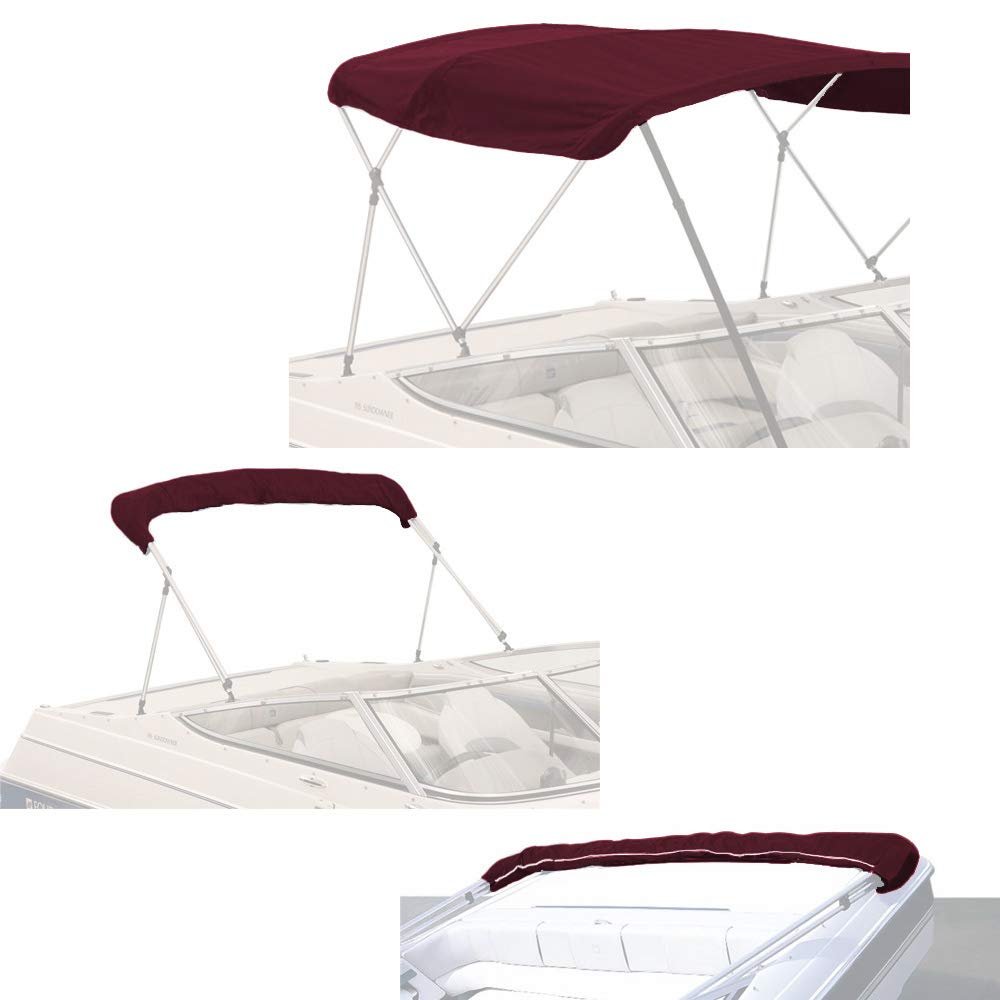 SavvyCraft 4 Bow Bimini Top Replacement Cover, Durable Marine Grade Canvas Boat Canopy, Easy Install Zipper Sleeves, 4 Bow 96" L 97"-103" W Burgundy Color