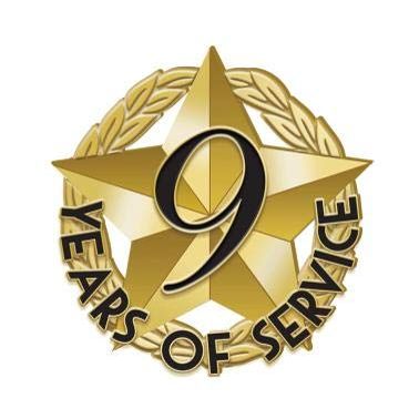 Crown Awards 1" x1" 9 Year of Service Recognition Lapel Pins, Star-Shaped 9 Year of Service Gold Lapel Pins 30 Pack Prime