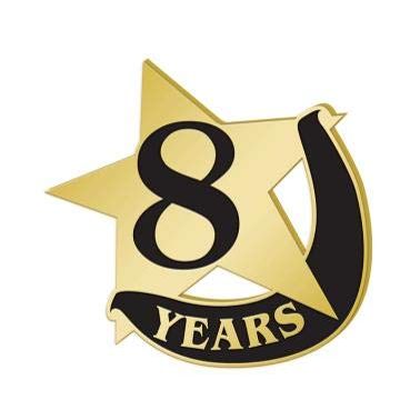 Crown Awards 1" x1" 8 Year Recognition Lapel Pins, Star-Shaped 8 Year Recognition Gold Lapel Pins 30 Pack Prime