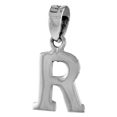 1/2 Inch Small Sterling Silver Block Initial R Necklace Alphabet Letters High Polished 18 inch Box_15