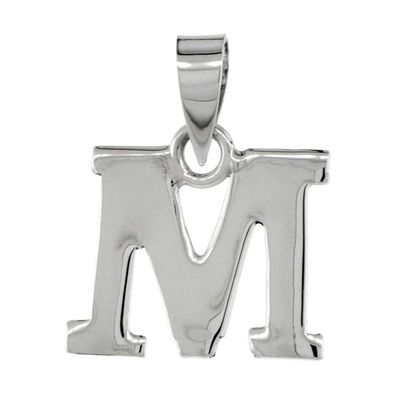 1/2 Inch Small Sterling Silver Block Initial M Necklace Alphabet Letters High Polished 24 inch Box_15