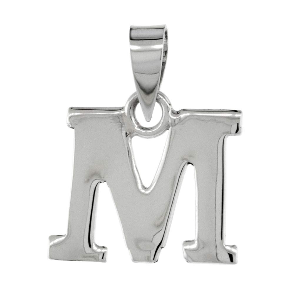 1/2 Inch Small Sterling Silver Block Initial M Necklace Alphabet Letters High Polished 24 inch Box_15