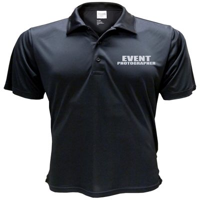 Smart People Clothing Event Photographer Polo Reflective Design,Performance Polo w/Moisture Wicking Technology, Black Shirt.