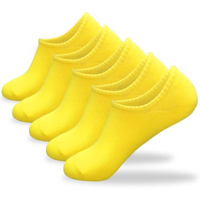 CUTIE MANGO 5 Pairs Womens Ankle Socks - Casual Non Slip Low Cut Colorful Comfort Socks Size 5,6,7,8 US for Women - Yellow