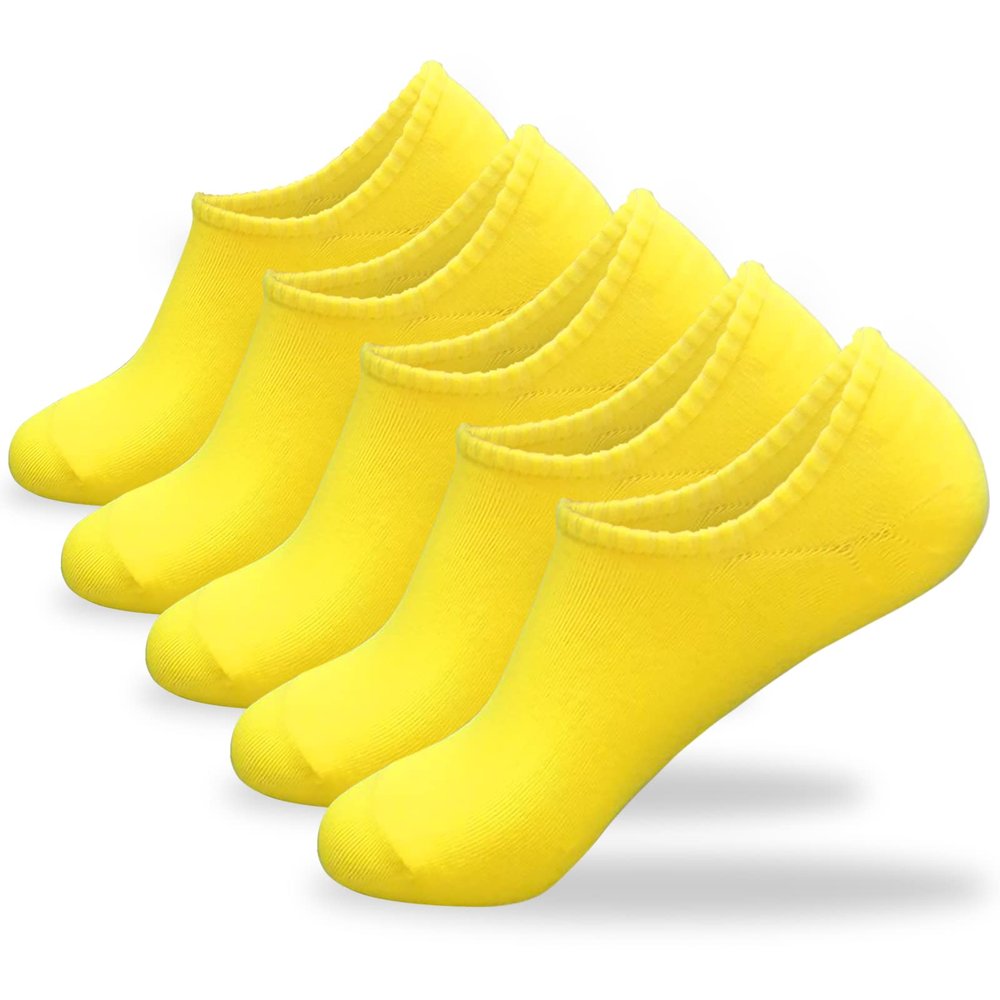 CUTIE MANGO 5 Pairs Womens Ankle Socks - Casual Non Slip Low Cut Colorful Comfort Socks Size 5,6,7,8 US for Women - Yellow