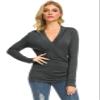 Afibi Womens Slim Fitted Deep V Neck Cross Wrap Top Long Sleeve T-Shirts (X-Large, Gray) view 2