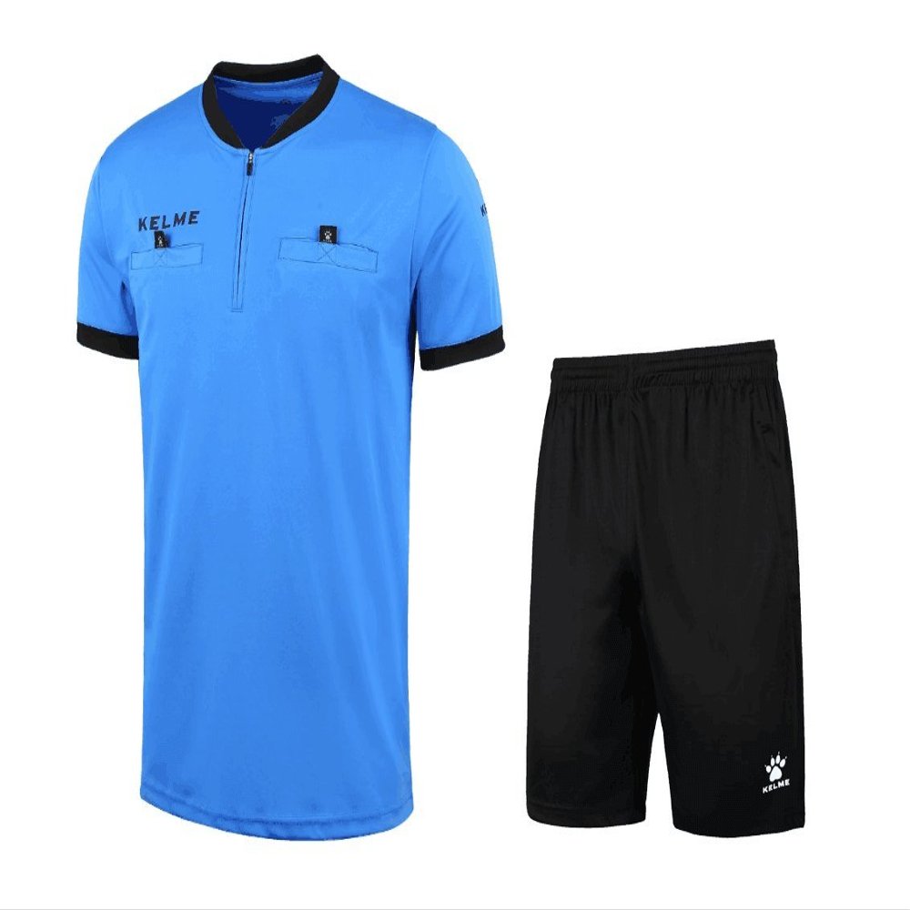 KELME Pro Soccer Referee Jersey Uniform Short Sleeve - Includes Ref Shirt and Shorts (2X-Large, Blue)