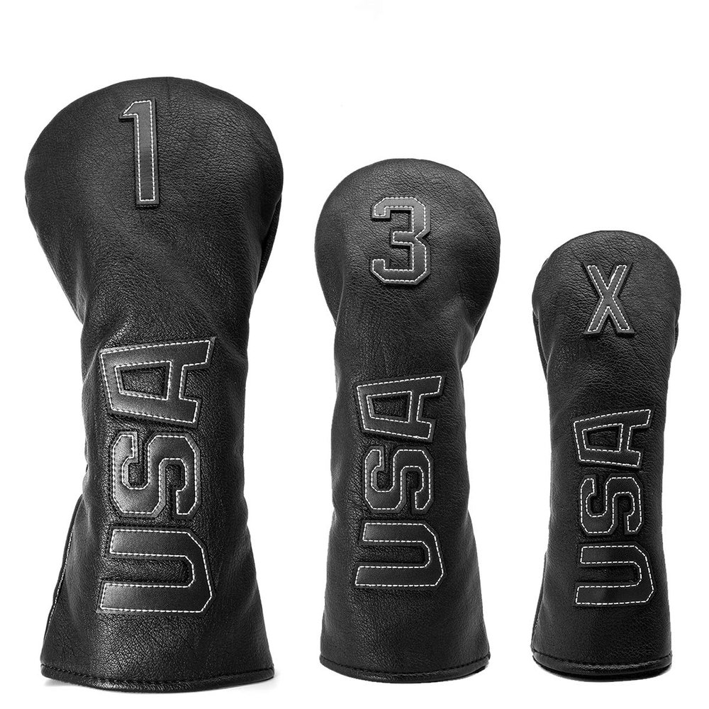 Golf Wood Head Covers USA,Golf Wood Covers Headcovers Set 1 Wood 3-Wood Hybrids Rescue Ut Utility Cover in Black Thick Synthetic Leather fits Taylormade Titleist Callaway APEX