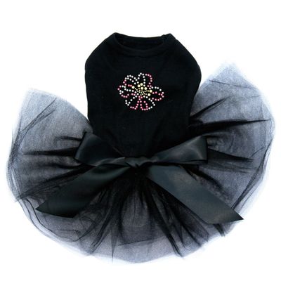 Pink & Yellow Pearl Flower - Bling Rhinestone Dog Tutu Dress, L Black