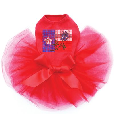Texas Flag with Bluebonnet - Bling Rhinestone Dog Tutu Dress, XS Red
