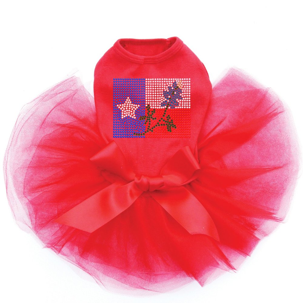 Texas Flag with Bluebonnet - Bling Rhinestone Dog Tutu Dress, XS Red