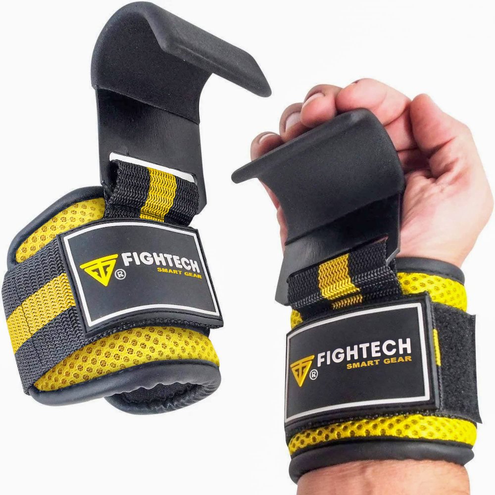 Premium Weight Lifting Hooks (Pair) - Heavy Duty Hand Grip and Wrist Straps Support - 9 mm Neoprene Padded for Deadlifts, Pull Ups, and Shrugs - Durable Workout Accessories for Men and Women (YEL)