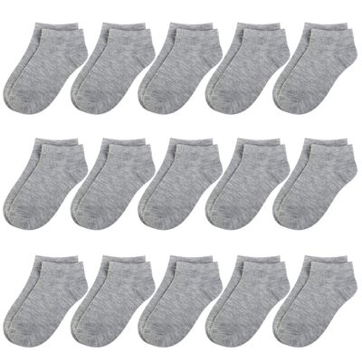 BOOPH 15Pcs Kids Socks for Boy Girls Low Cut Athletic Ankle Socks 6-8 Years Gray