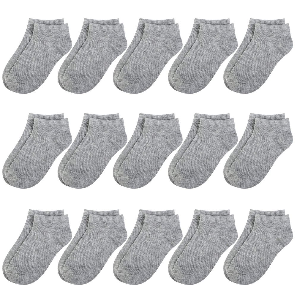 BOOPH 15Pcs Kids Socks for Boy Girls Low Cut Athletic Ankle Socks 6-8 Years Gray