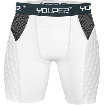 Youper Youth Elite Compression Padded Sliding Shorts w/Cup Pocket for Baseball, Football (White, Medium)