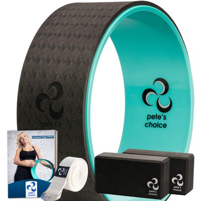 Yoga Wheel with Beginners Guide & Yoga Strap - Back Pain and Tension Relief. Comfy Roller for Stretching, Increase Flexibility. Home Exercise Kit. Ideal for Women Yogis. Improve your Posture.