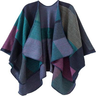 Lncropo Women's Shawls Wraps Winter Open Front Poncho Cape Oversized Cardigan Sweater,Series 1-Purple