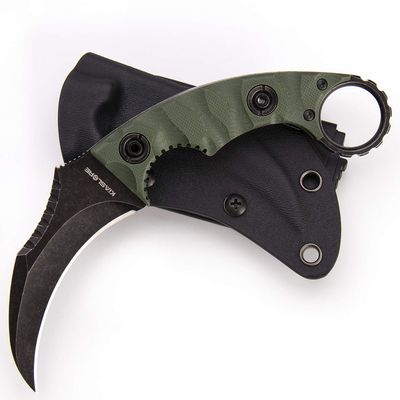 KIASLORE 1911K Tactical Knife Fixed Blade Teeth Knife D2 curved Blade & G10 Handle for Outdoor Survival, Camping, Bushcraft and Hunting, with Sheath (Stonewashed OD Green, 180)
