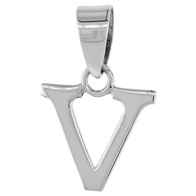 1/2 Inch Small Sterling Silver Block Initial V Necklace Alphabet Letters High Polished 18 inch Box_15