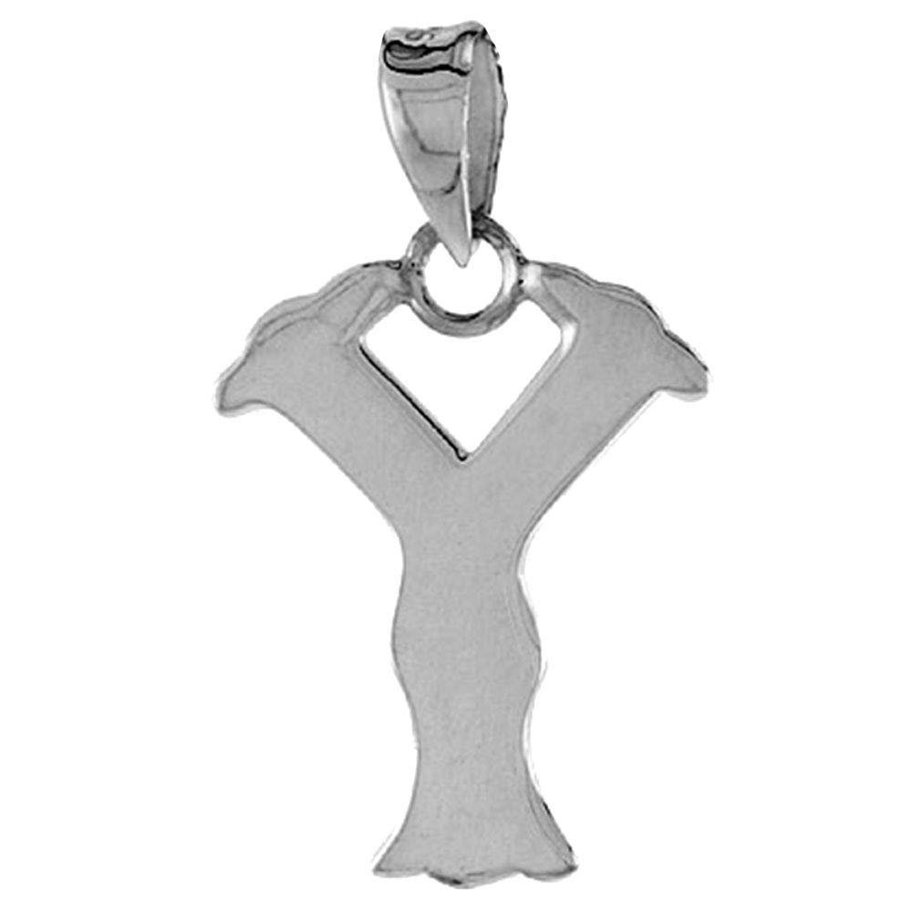3/4 inch Sterling Silver Block Initial Y Alphabet Necklace Alphabet Letters High Polished 26 inch Curb_050
