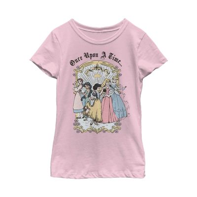 Fifth Sun Disney Vintage Princess Group Girl's Solid Crew Tee, Light Pink, Large