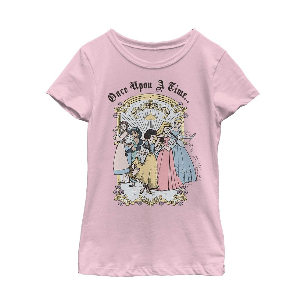 Fifth Sun Disney Vintage Princess Group Girl's Solid Crew Tee, Light Pink, Large