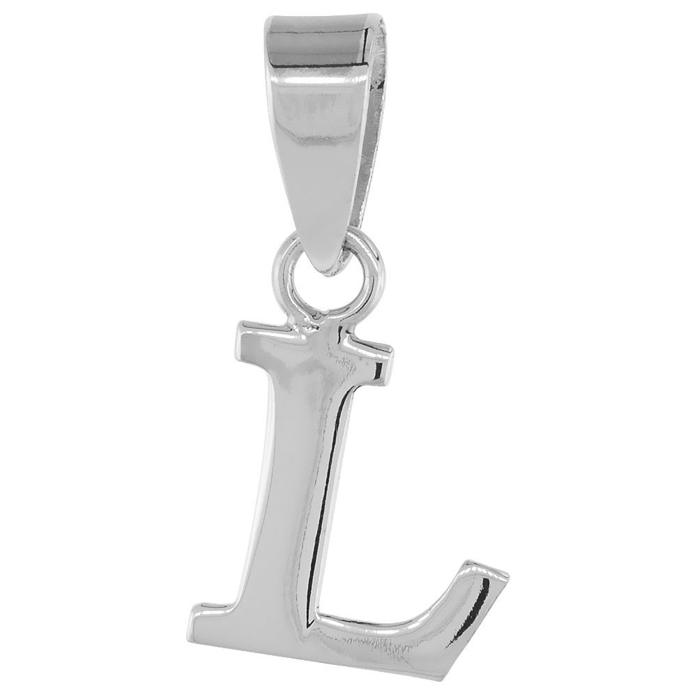 1/2 Inch Small Sterling Silver Block Initial L Necklace Alphabet Letters High Polished 18 inch Box_15