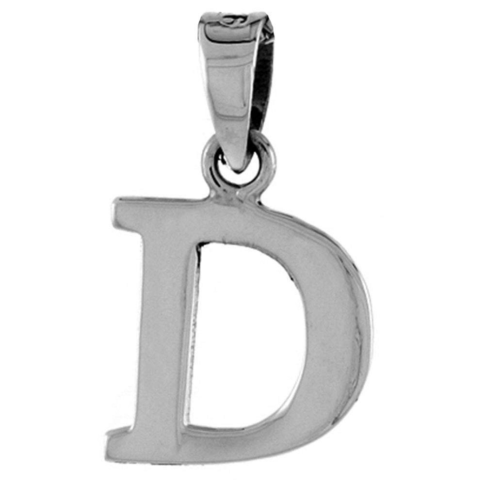 1/2 Inch Small Sterling Silver Block Initial D Necklace Alphabet Letters High Polished 22 inch Box_15