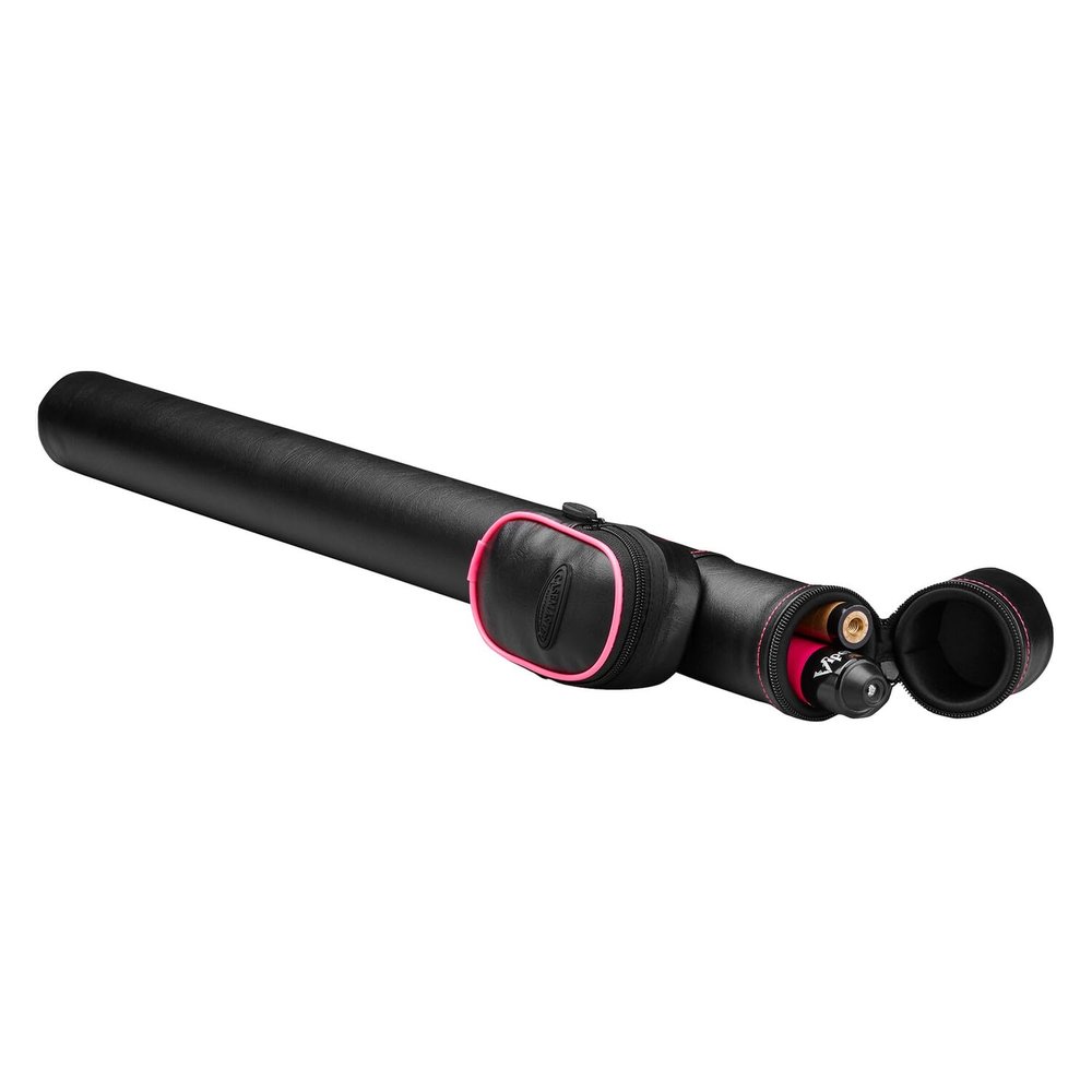 Casemaster Q-Vault Supreme Billiard/Pool Cue Hard Case, Holds 1 Complete 2-Piece Cue (1 Butt/1 Shaft), Black with Pink Trim