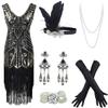 20s Flapper Gatsby Sequin Beaded Evening Cocktail Dress with Accessories Set (Small, Style02-Black&Gold) view 1