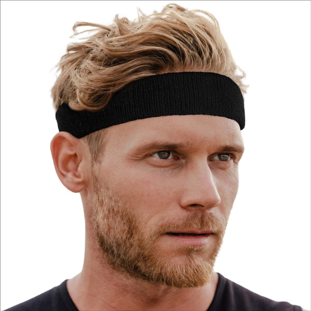 Tough Headwear Terry Cloth Headband - Sweat-Wicking Running Head Band - Basketball Accessories - Headband for Washing Face - Black