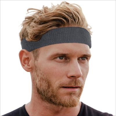 Tough Headwear Terry Cloth Headband - Sweat-Wicking Running Head Band - Basketball Accessories - Headband for Washing Face - Dark Grey