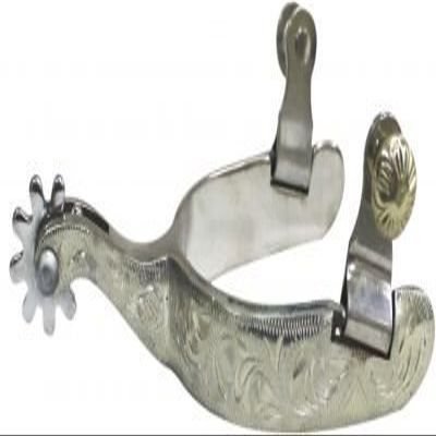 Showman Stainless Steel Spurs w/Silver Engraved Overlay