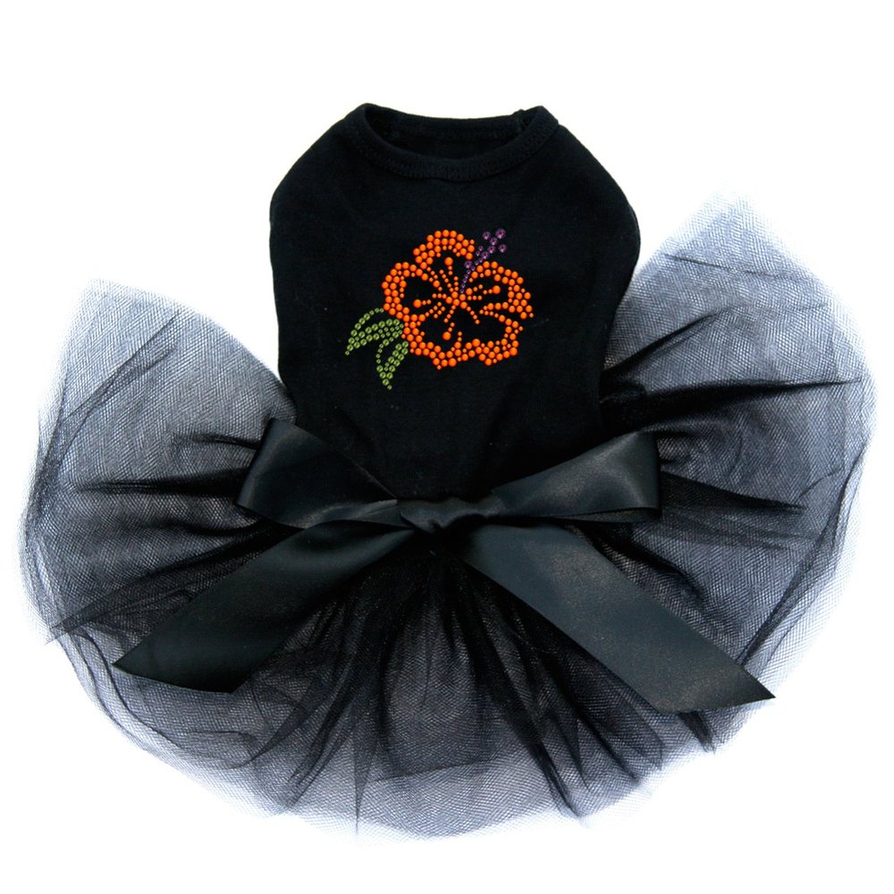 Orange Hibiscus - Bling Rhinestone Dog Tutu Dress, M Black
