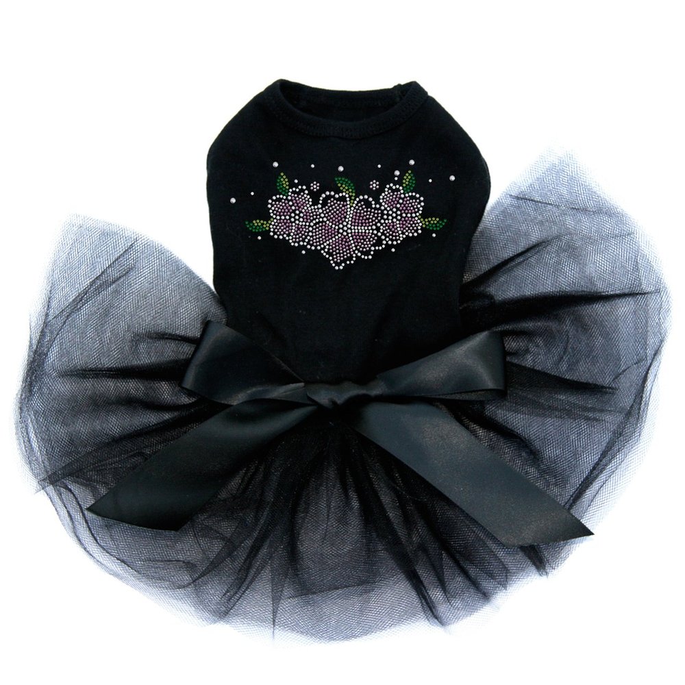 Pink Flowers - Bling Rhinestone Dog Tutu Dress, XL Black