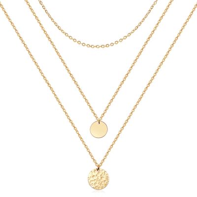 Estendly Gold Layered Necklace 14k Gold Plated Dainty Coin Pendant Y Necklace for Women
