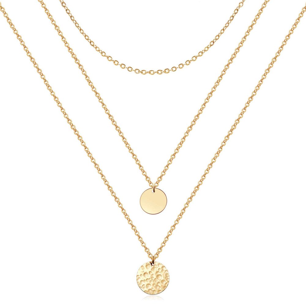 Estendly Gold Layered Necklace 14k Gold Plated Dainty Coin Pendant Y Necklace for Women