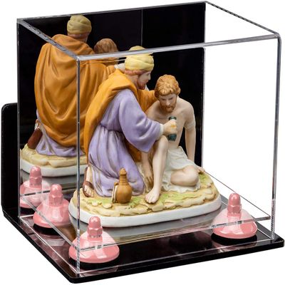 Better Display Cases Versatile Acrylic Display Case - Small Rectangle Box with Mirror, Wall Mount, Pink Risers and Clear Base 8.25" x 6" x 6.75" (A003-PNR)