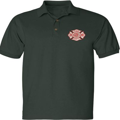 ALLNTRENDS Men's Polo T Shirt Fire Department Embroidered Firefighter Top USA Gift (L, Forest Green)