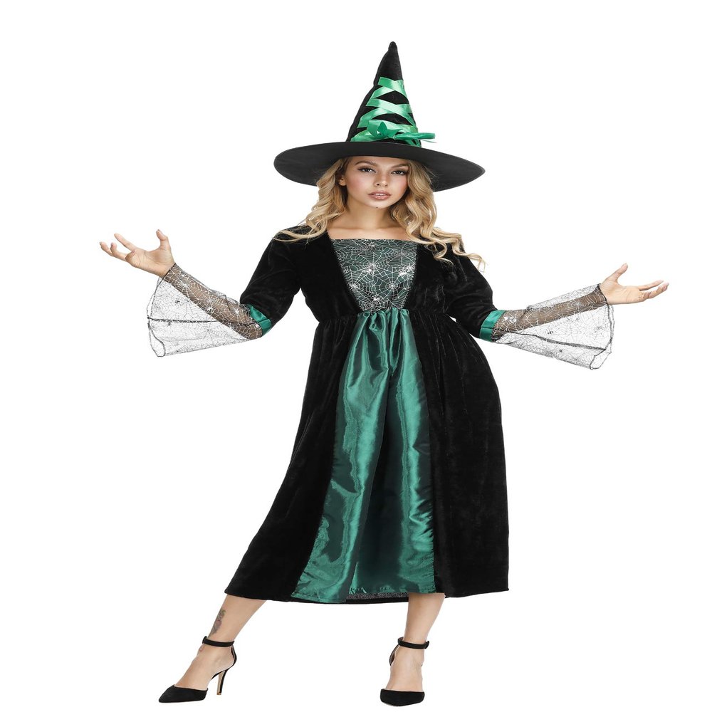 Grebrafan Witch Costume for Women Halloween Dresses Gothic (Large, Green)