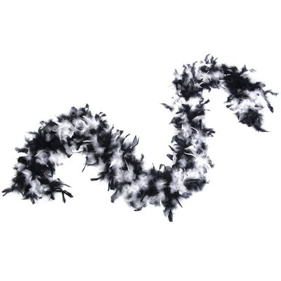 Flydreamfeathers 60 Gram, 2 yards Long Chandelle Feather Boa Great for Party, Wedding, Halloween Costume, Christmas Tree, Decoration(White w/Blcak